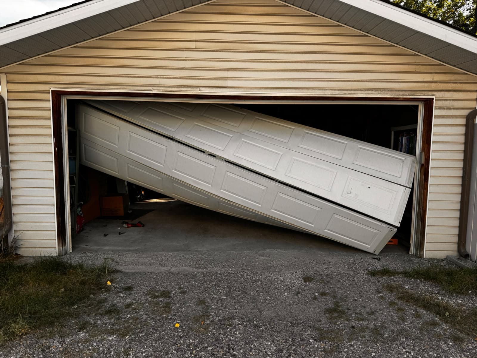 Garage door off track before repair